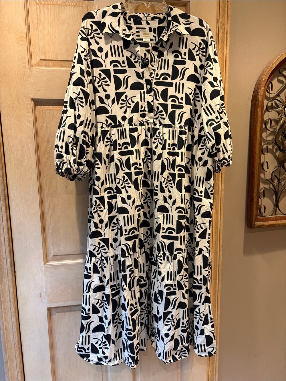 Anthropologie Black and Cream Abstract Print Maxi Dress - Picture 3 of 9